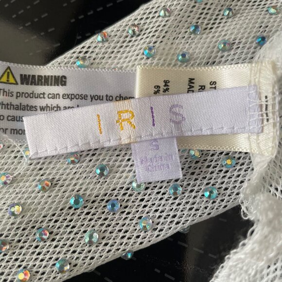 Small Rhinestone Embellished Sheer Mesh Top Party Glam Clubbing Festival Evening - Picture 2 of 8